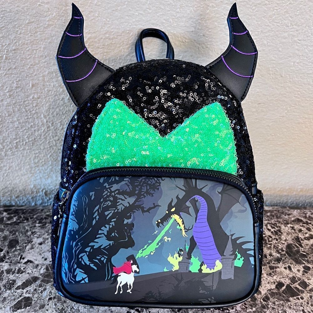 Maleficent Dragon Sequin Mini Backpack Sold Out NWT Disney Loungefly Exclusive
